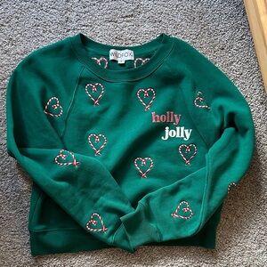 Wildfox Festive Green Sweatshirt with Heart Motif